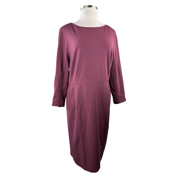 Lafayette 148 New York Sheath Dress 3/4 Sleeve Pleated Berry Womens Plus Size 3X - Picture 2 of 12